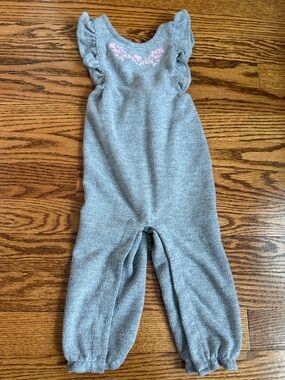 Janie and Jack Gray Ribbed Embroidered Jumpsuit / Overalls 12-18M